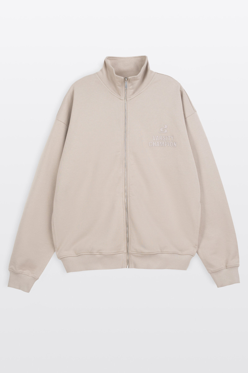 Beżowa bluza na stójce z autorską grafiką z tyłu, beżowy