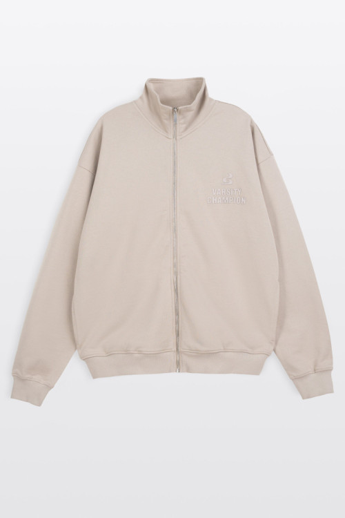 Beżowa bluza na stójce z autorską grafiką z tyłu