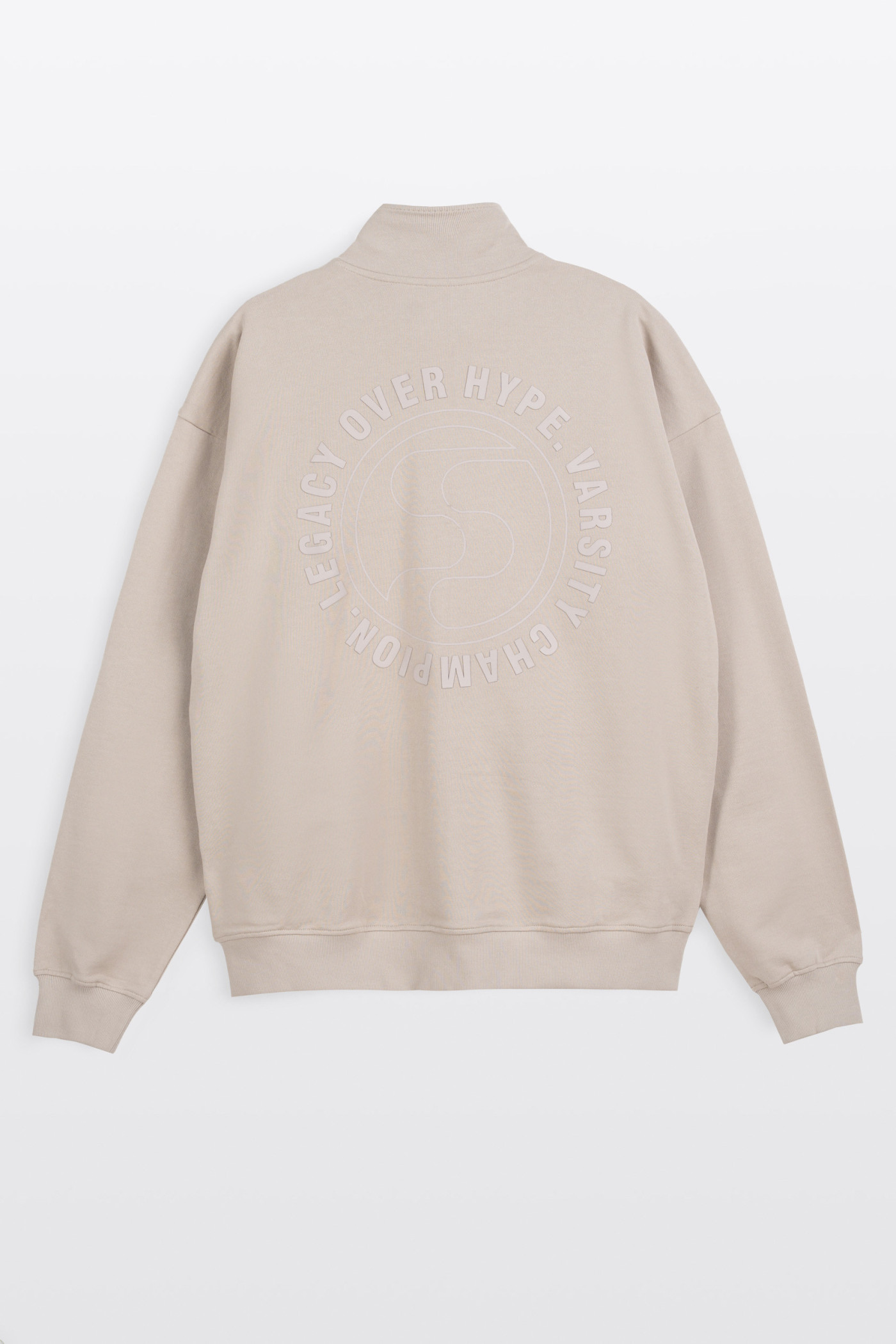 Beżowa bluza na stójce z autorską grafiką z tyłu