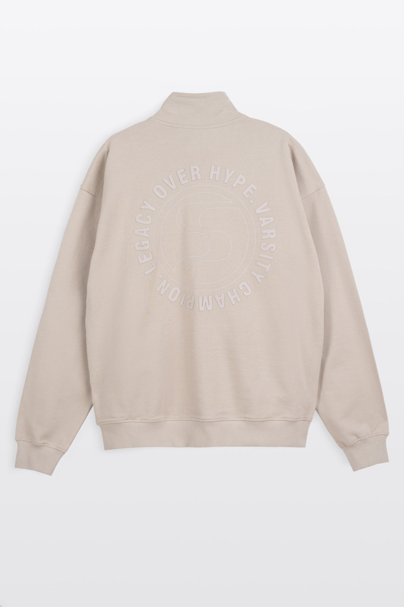 Beżowa bluza na stójce z autorską grafiką z tyłu