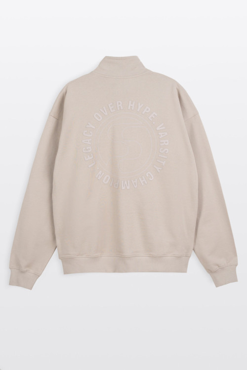 Beżowa bluza na stójce z autorską grafiką z tyłu