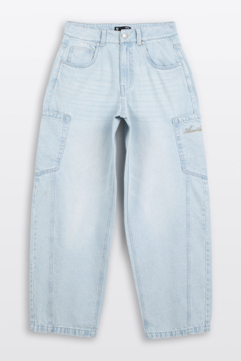 Niebieskie spodnie jeansowe BAGGY z modnymi cięciami