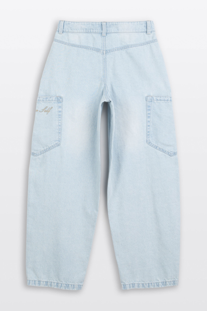 Niebieskie spodnie jeansowe BAGGY z modnymi cięciami