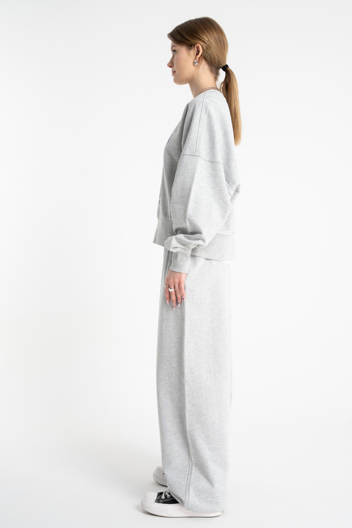 Spodnie dresowe szary melanż OVERSIZE bez nadruków