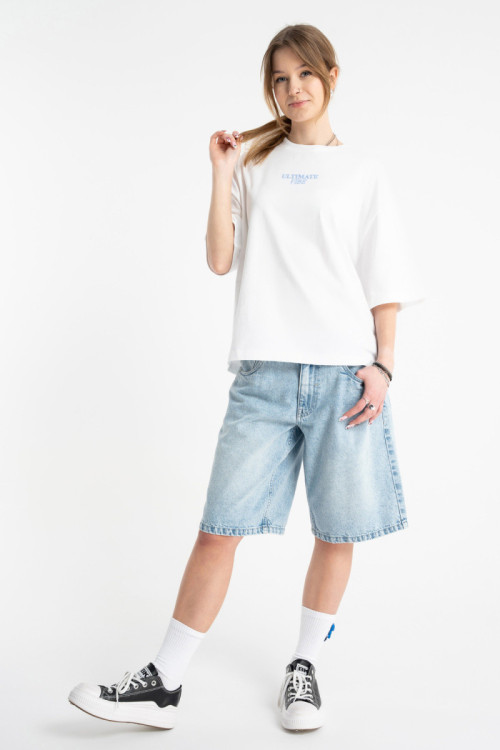 Biały t-shirt BOXY z autorską grafika z tyłu