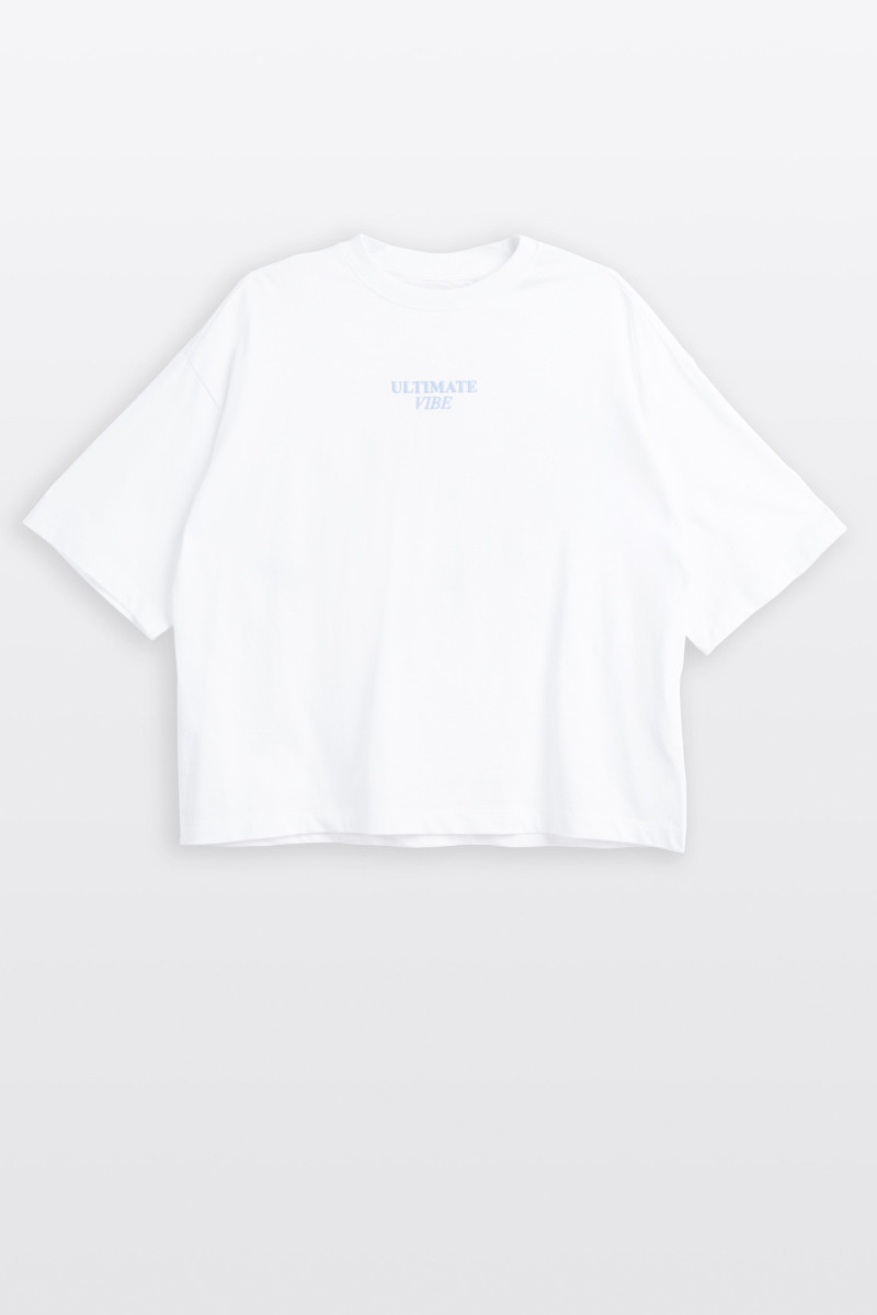 Biały t-shirt BOXY z autorską grafika z tyłu