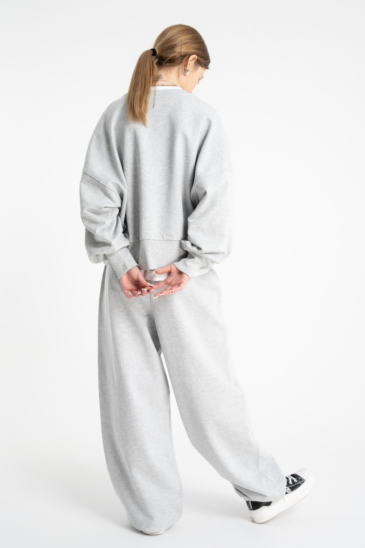 Bluza CREWNECK szary melanż bez kaptura z autorską grafiką z przodu