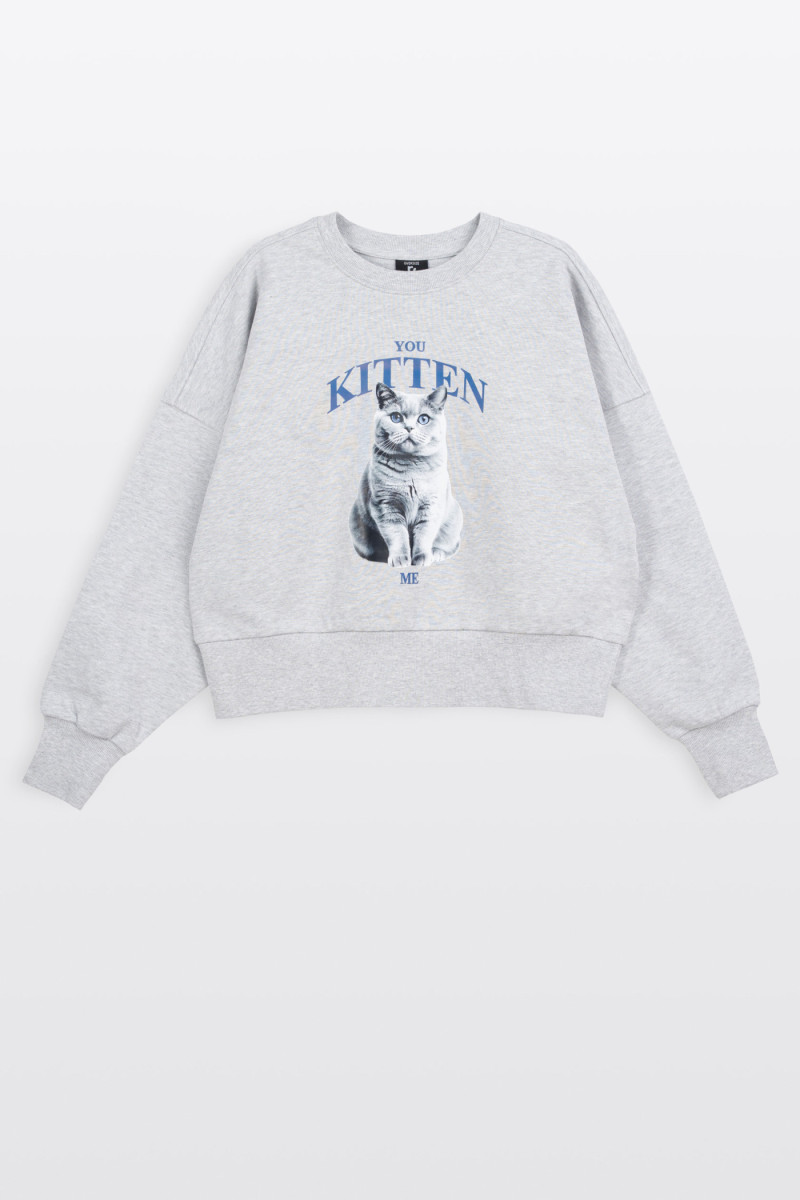 Bluza CREWNECK szary melanż bez kaptura z autorską grafiką z przodu