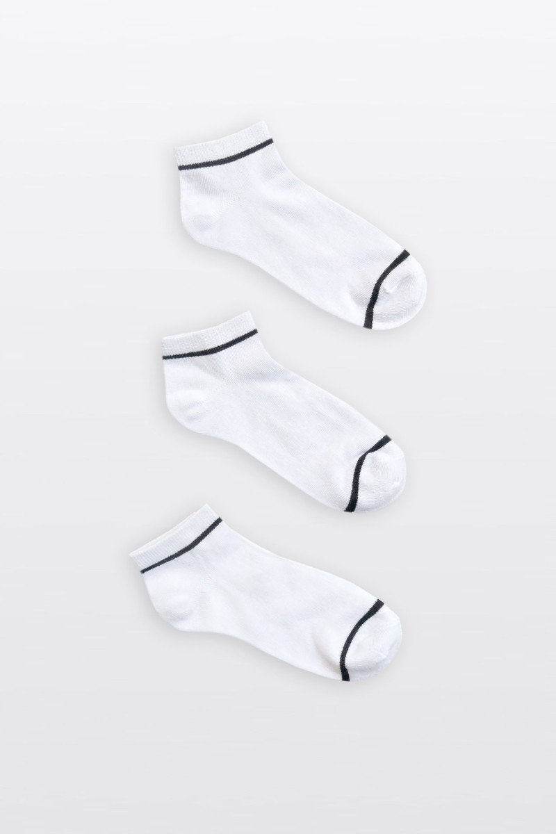 Białe skarpety z kontrastowymi paskami 3-PAK, biały