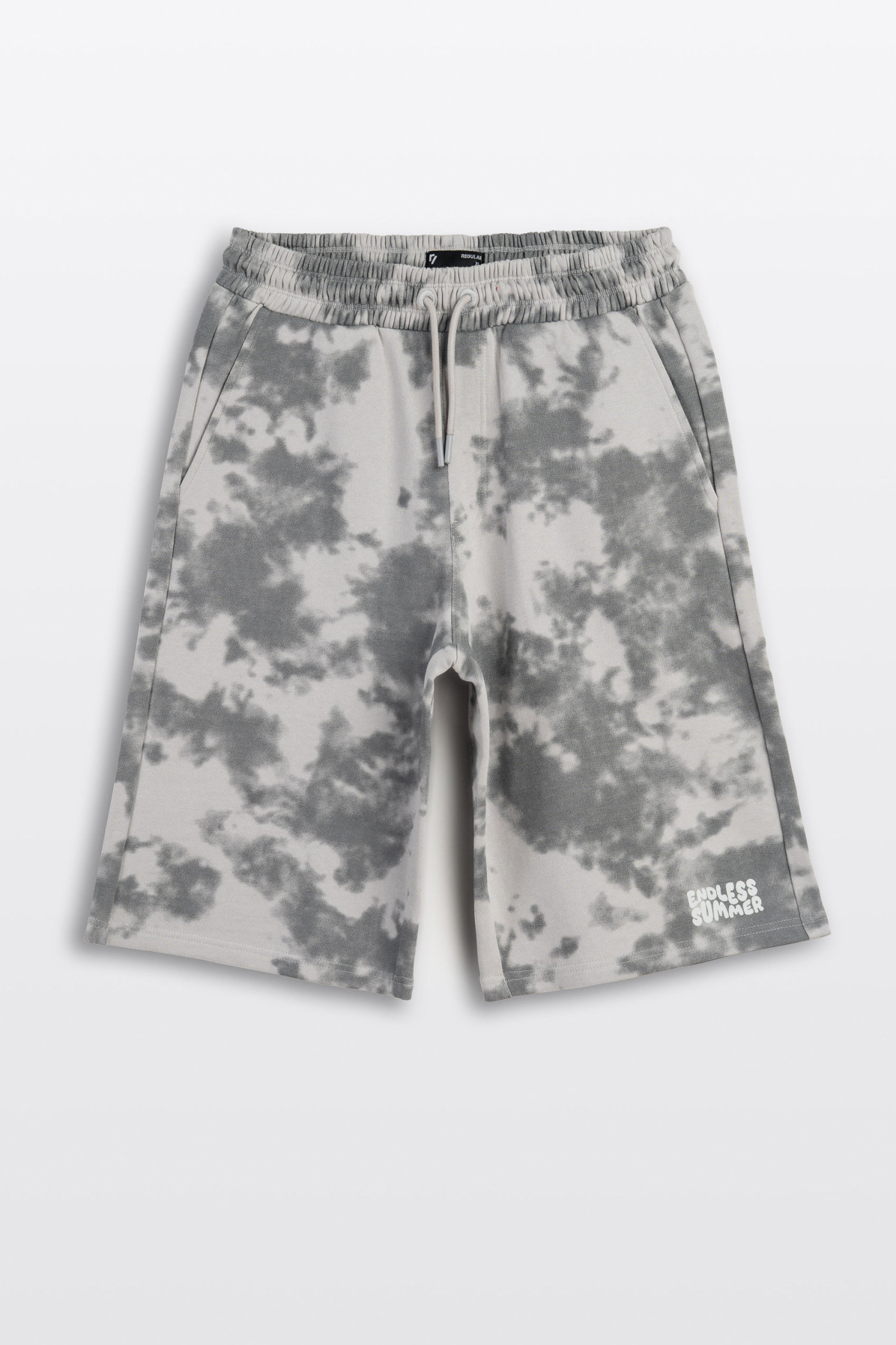 Szare krótkie spodenki z nadrukiem tie dye na całości