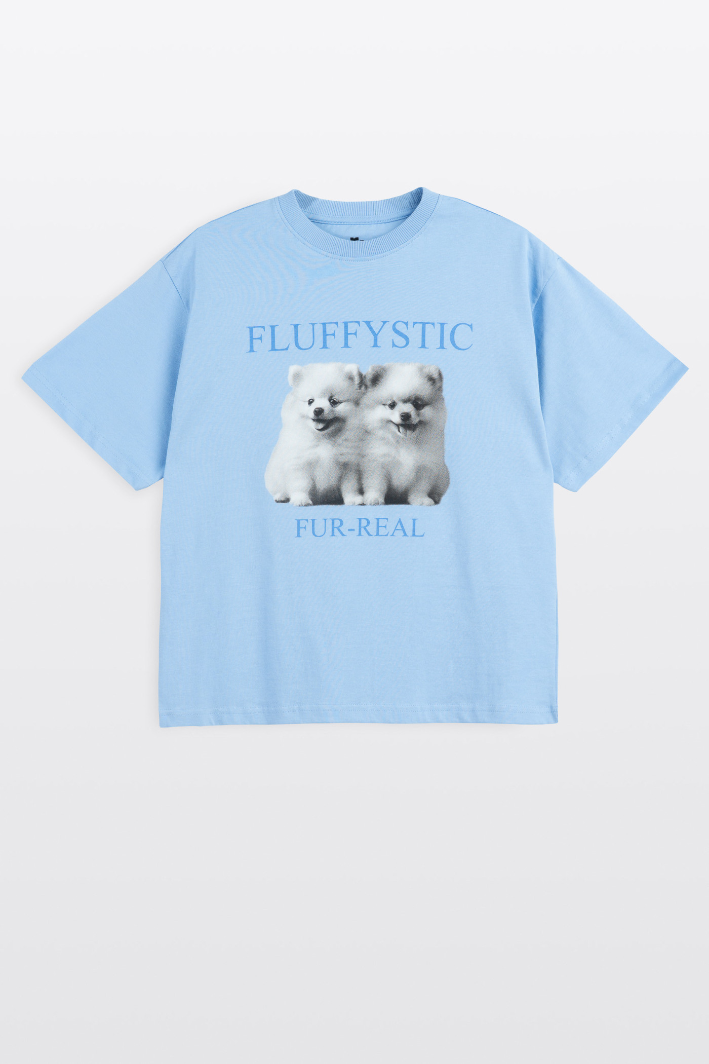 Niebieski t-shirt REGULAR z autorską grafika z przodu