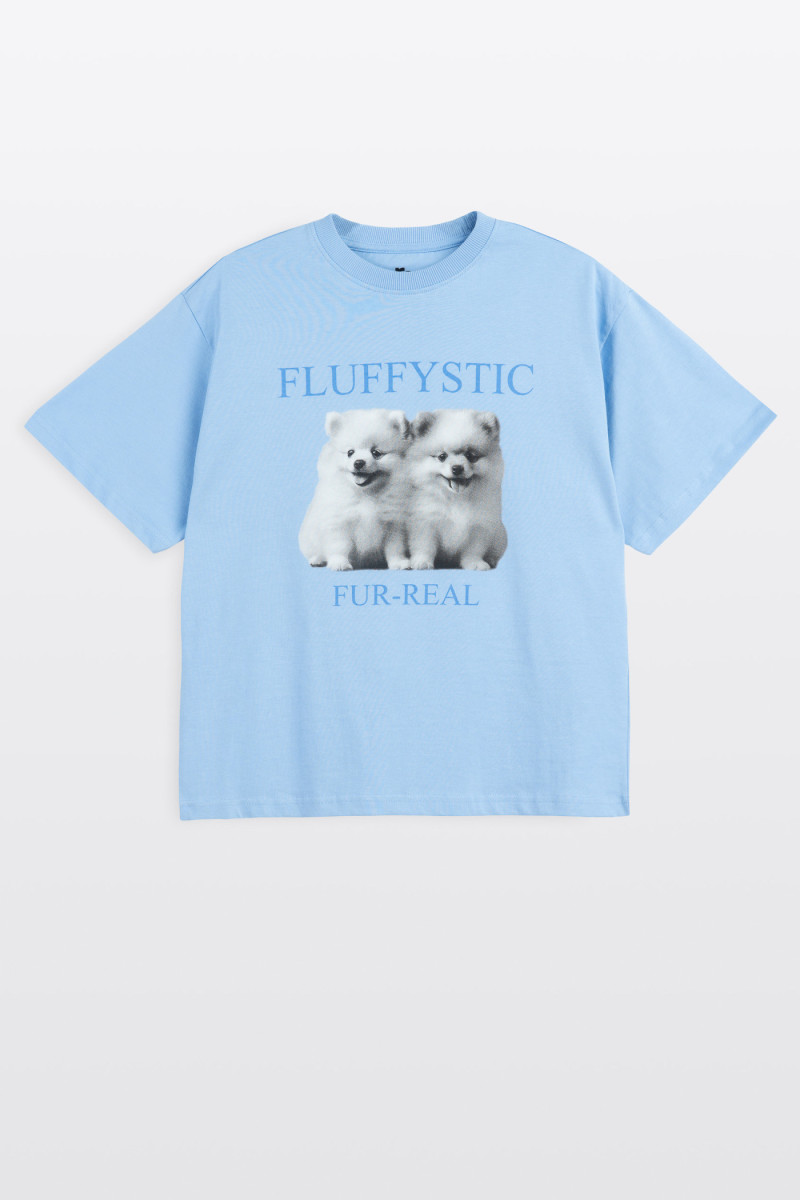 Niebieski t-shirt REGULAR z autorską grafika z przodu