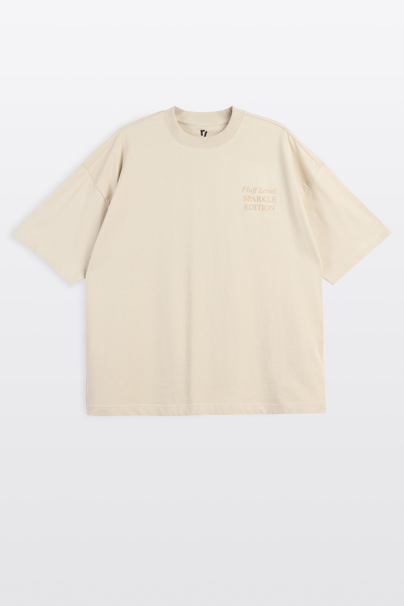 Beżowy t-shirt OVERSIZE z autorską grafika z tyłu