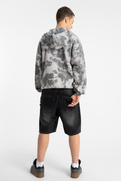 Szara bluza BOXY z kapturem z nadrukiem tie dye na całości