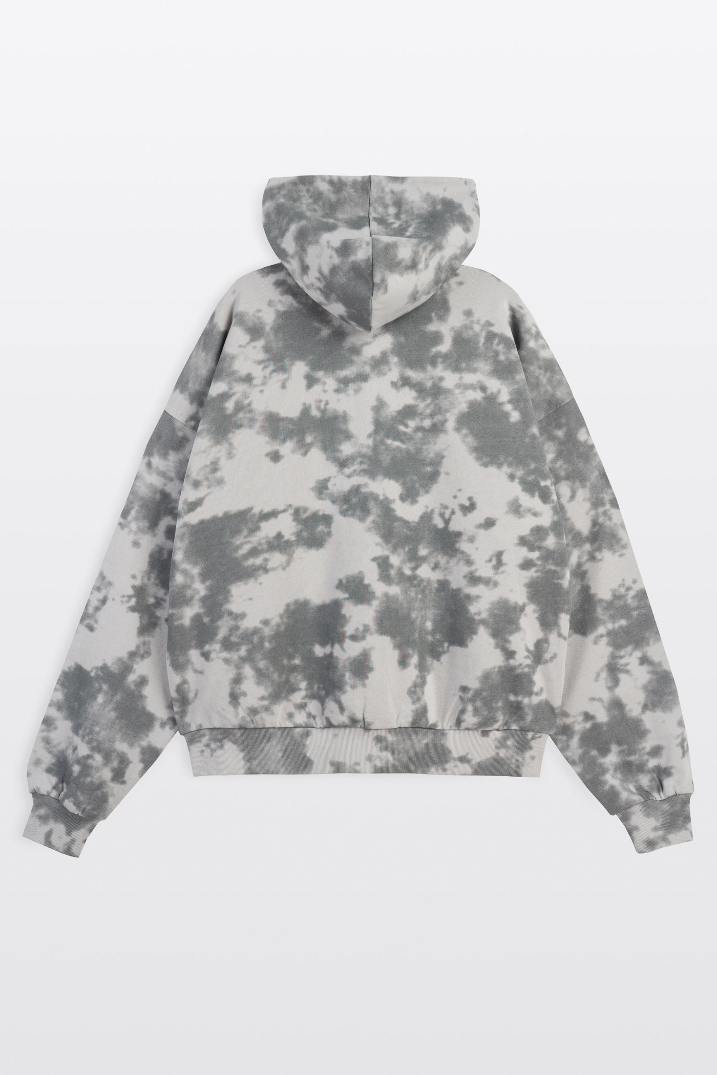 Szara bluza BOXY z kapturem z nadrukiem tie dye na całości