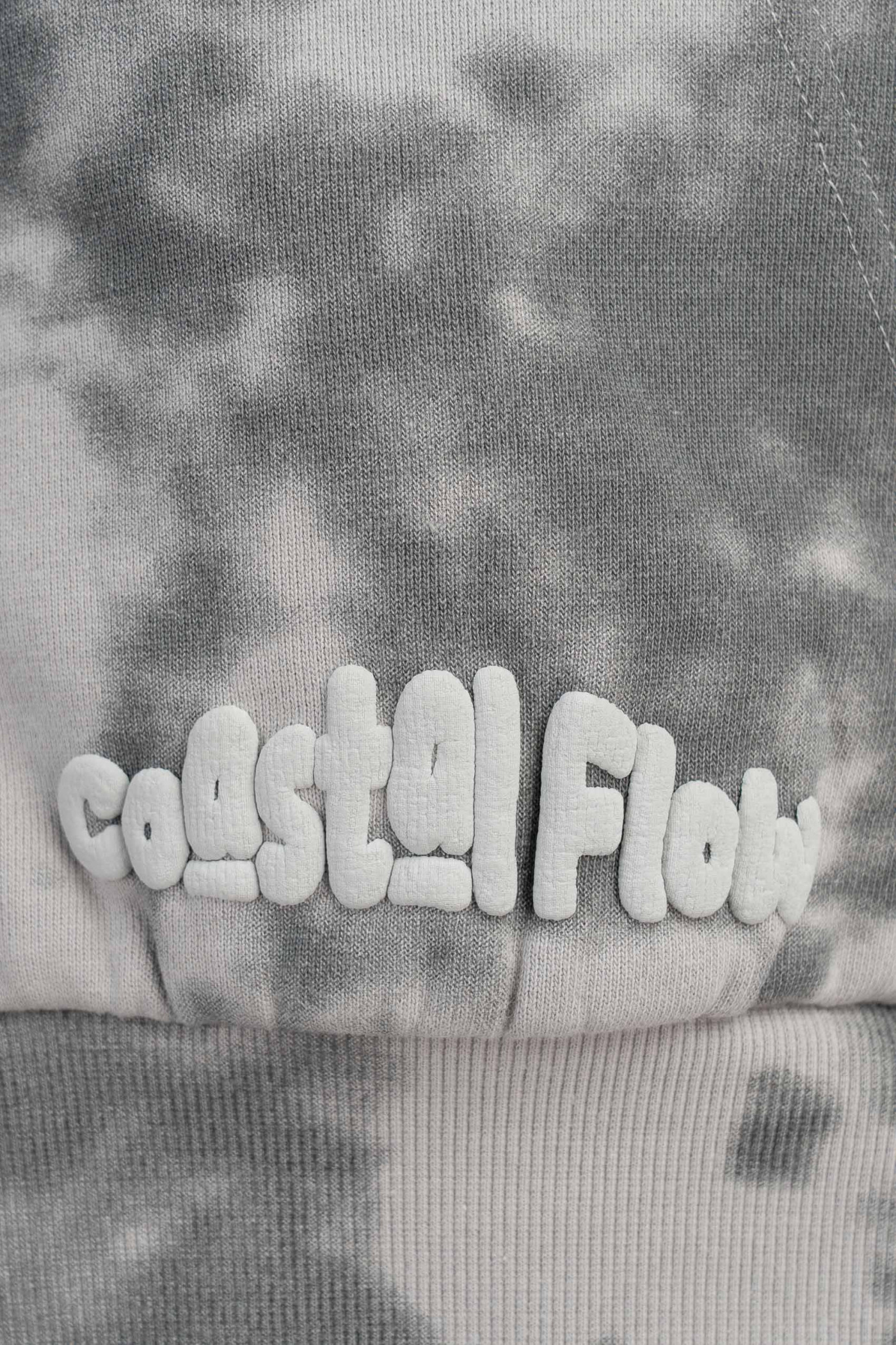 Szara bluza BOXY z kapturem z nadrukiem tie dye na całości