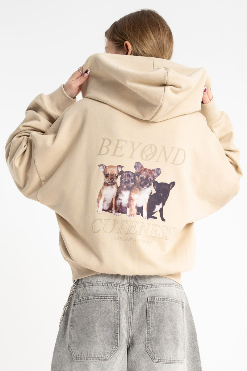 Beżowa bluza BOXY z autorską grafiką z tyłu, beżowy