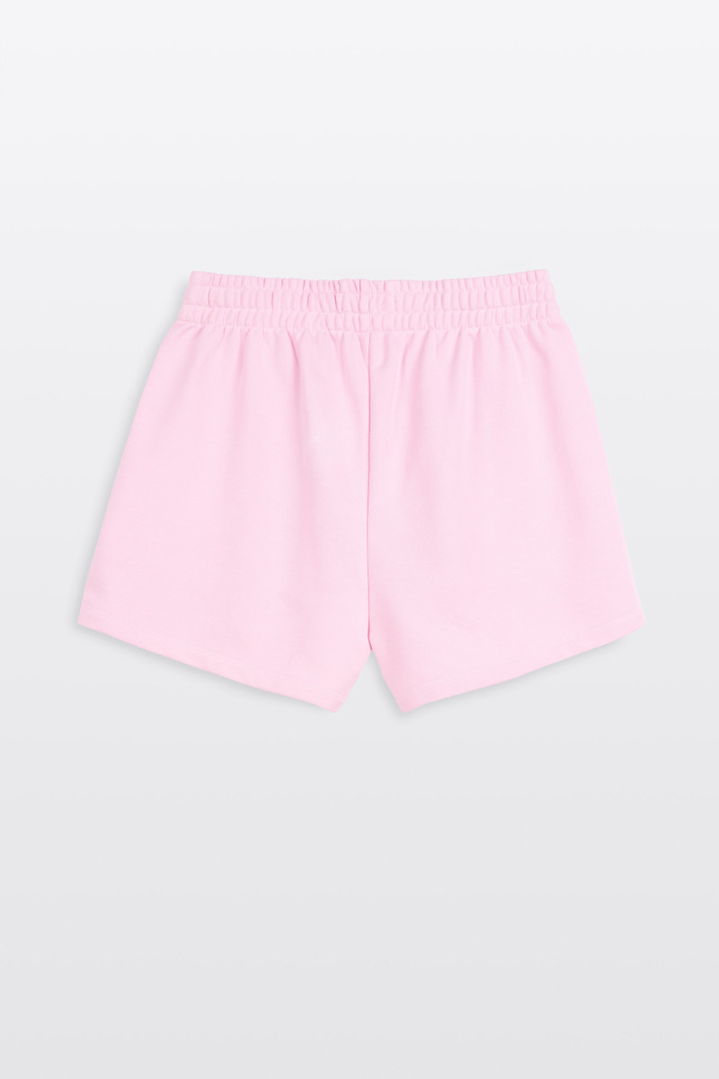 Różowe krótkie spodenki dresowe z kontrastowymi lampasami