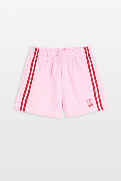 Różowe krótkie spodenki dresowe z kontrastowymi lampasami