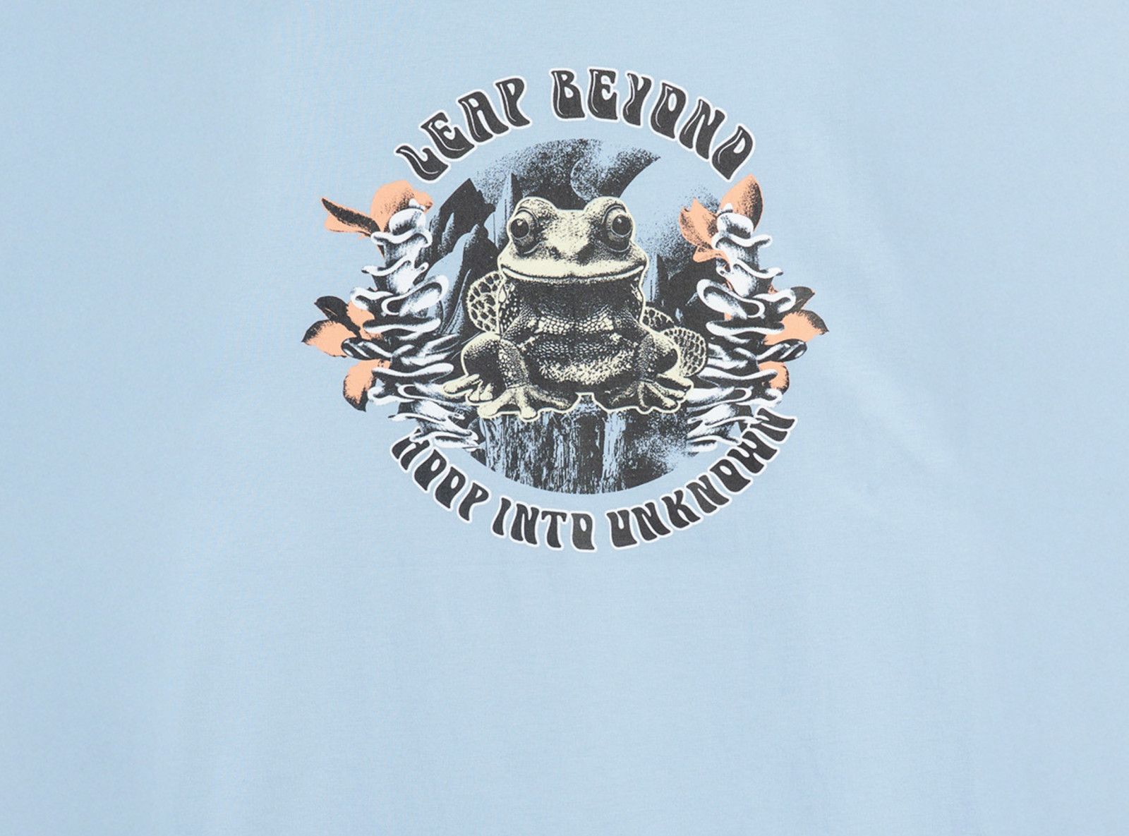 Niebieski t-shirt LOOSE z autorską grafika z przodu