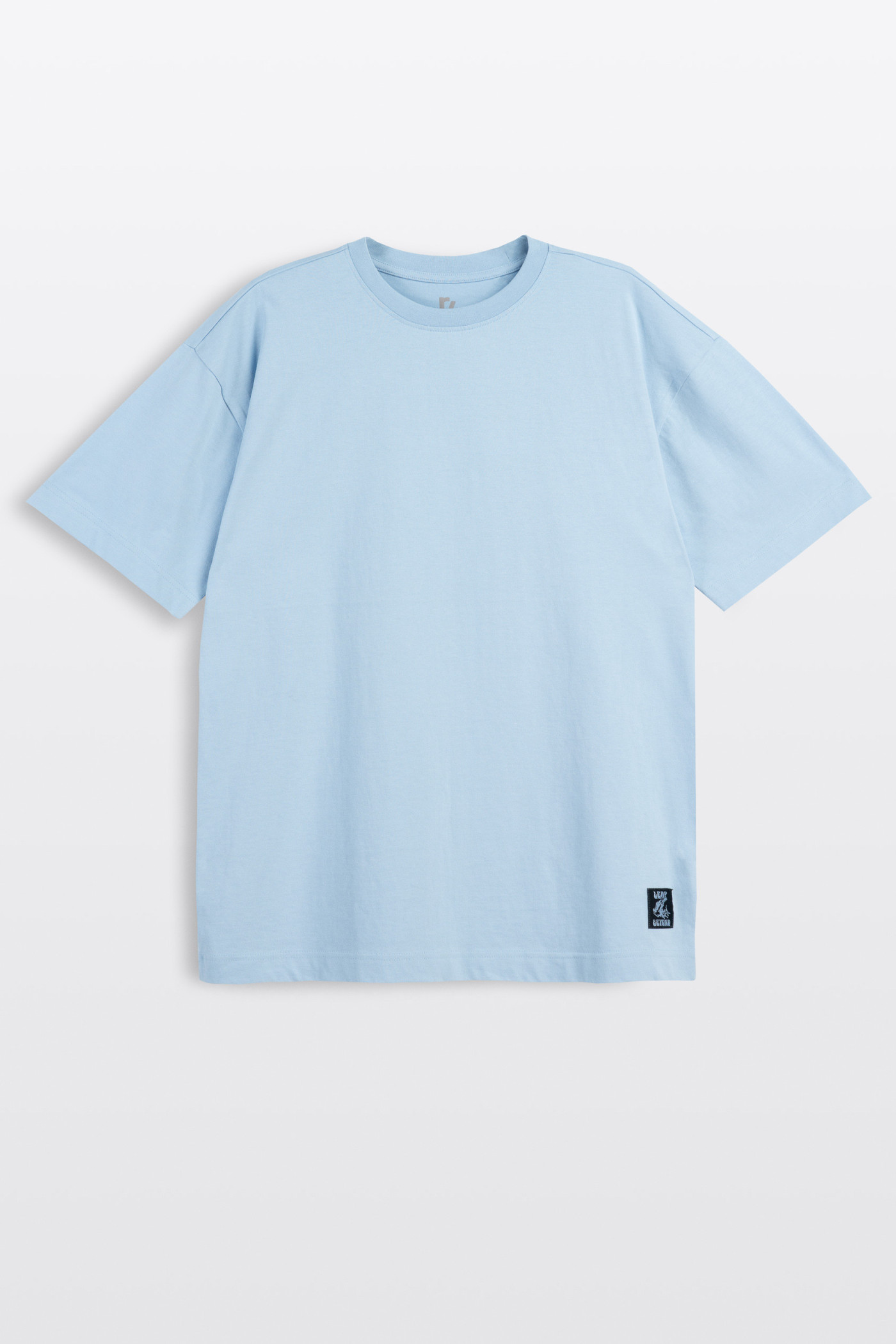 Niebieski t-shirt LOOSE z autorską grafika z przodu