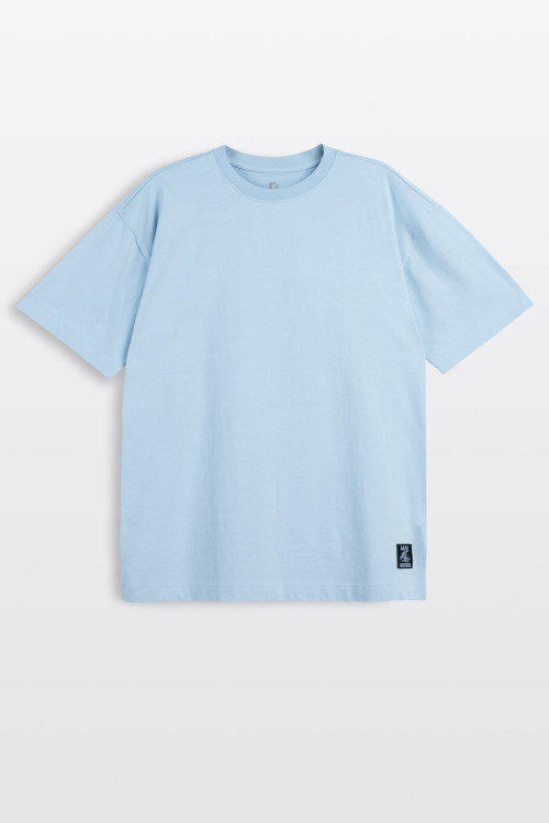 Niebieski t-shirt LOOSE z autorską grafika z przodu