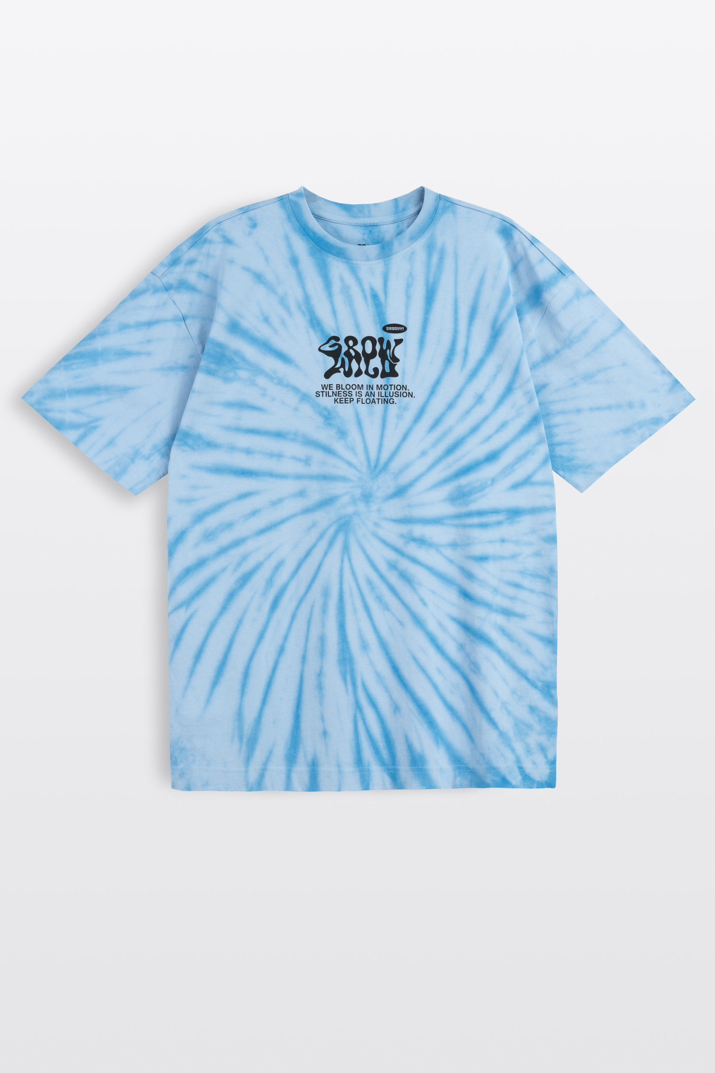 Niebieski t-shirt LOOSE z nadrukiem tie dye na całości