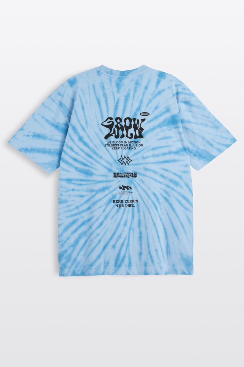 Niebieski t-shirt LOOSE z nadrukiem tie dye na całości