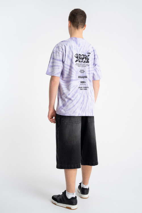 Fioletowy t-shirt LOOSE z nadrukiem tie dye na całości