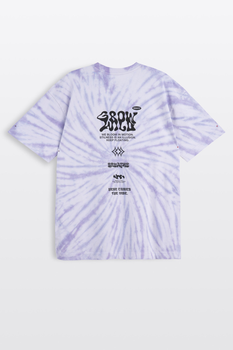 Fioletowy t-shirt LOOSE z nadrukiem tie dye na całości