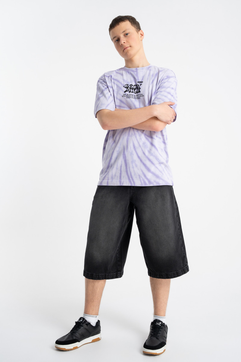 Fioletowy t-shirt LOOSE z nadrukiem tie dye na całości