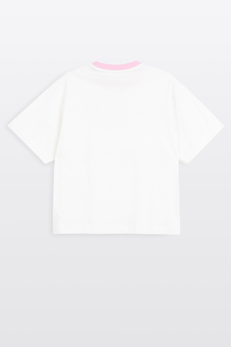 Biały-shirt CROPPED z autorską grafika z rzodu