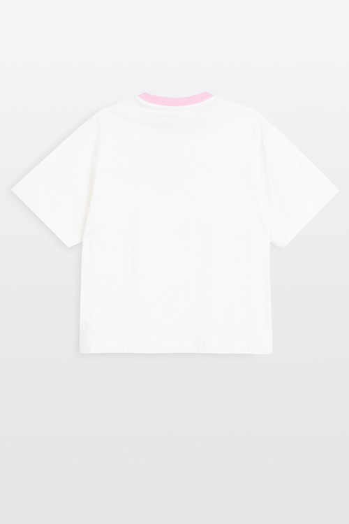 Biały-shirt CROPPED z autorską grafika z rzodu