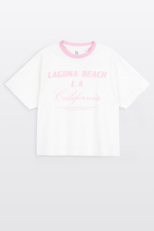 Biały-shirt CROPPED z autorską grafika z rzodu