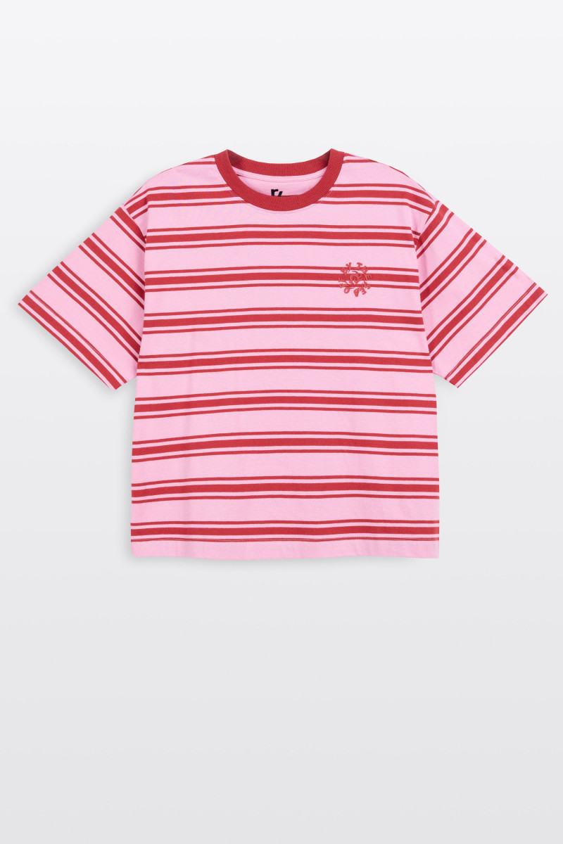 T-shirt w paski, różowy