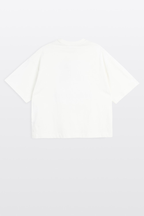 Biały t-shirt BOXY z autorską grafika z przodu