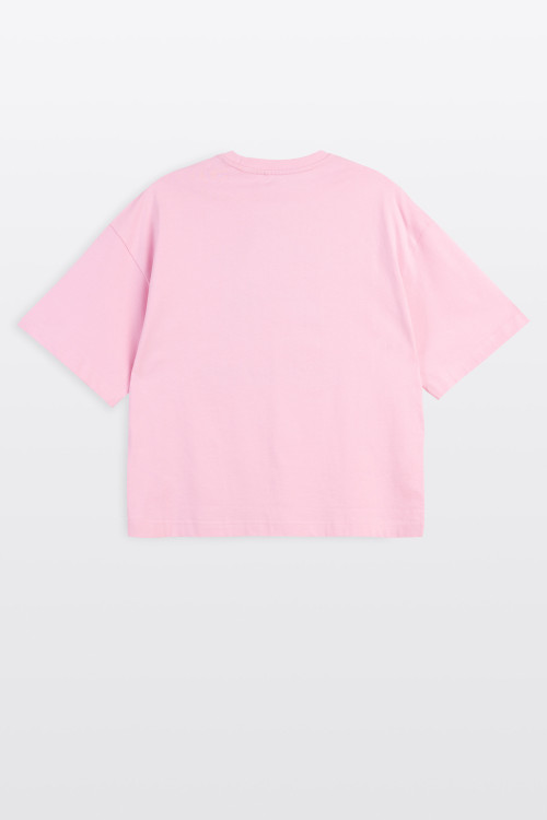 Różowy t-shirt BOXY z autorską grafika z przodu