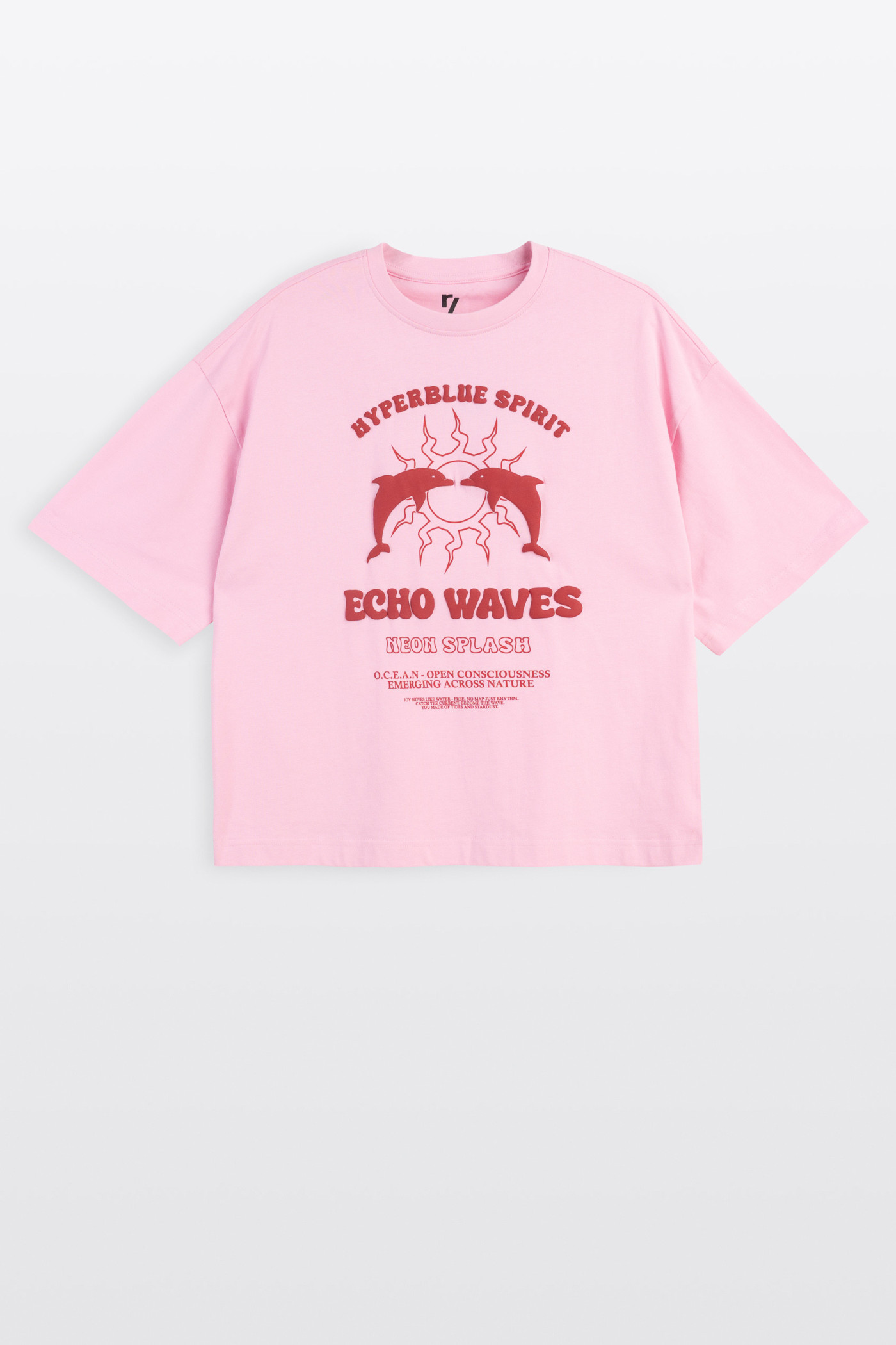 Różowy t-shirt BOXY z autorską grafika z przodu