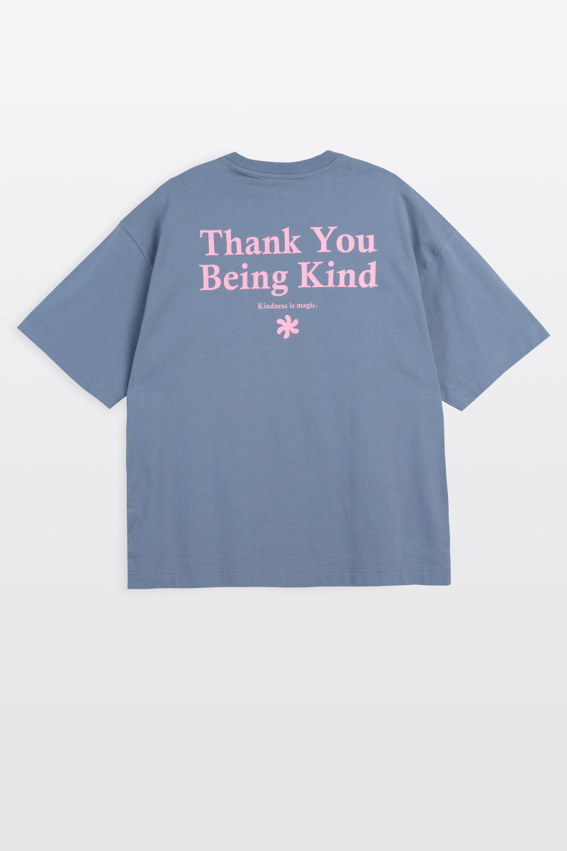 Szary t-shirt OVERSIZE z nadrukiem z tyłu