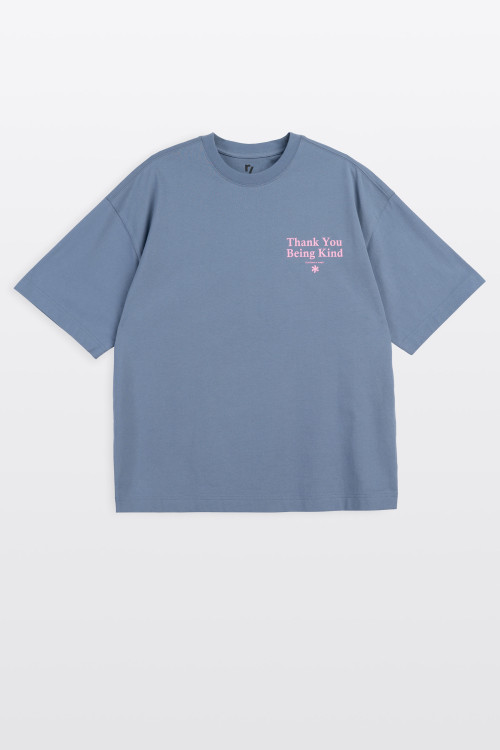 Niebieski t-shirt REGULAR z autorską grafika z przodu