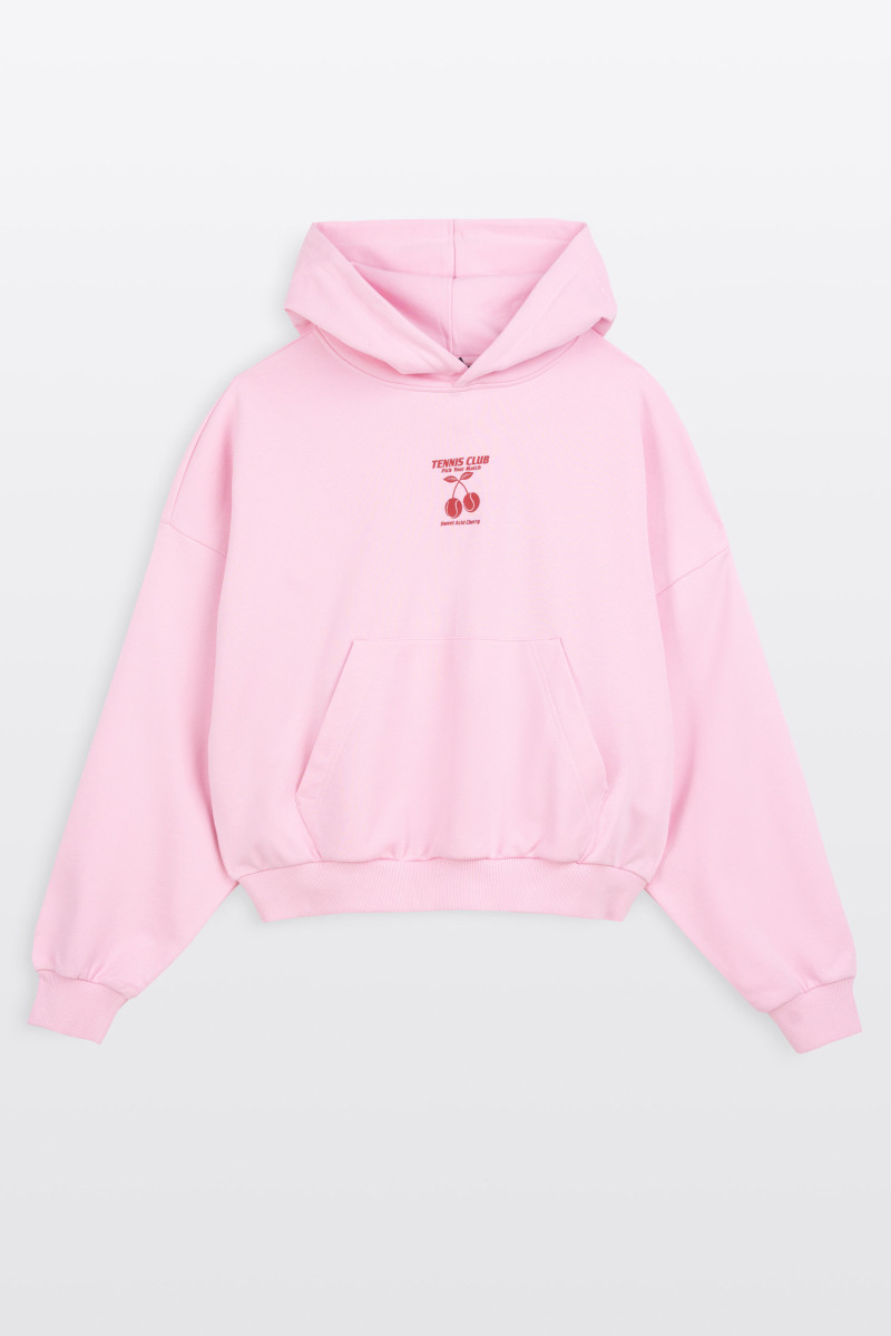 Różowa bluza BOXY z kapturem z autorską grafiką z tyłu