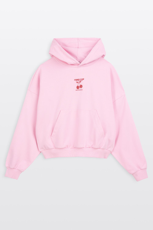 Różowa bluza BOXY z kapturem z autorską grafiką z tyłu
