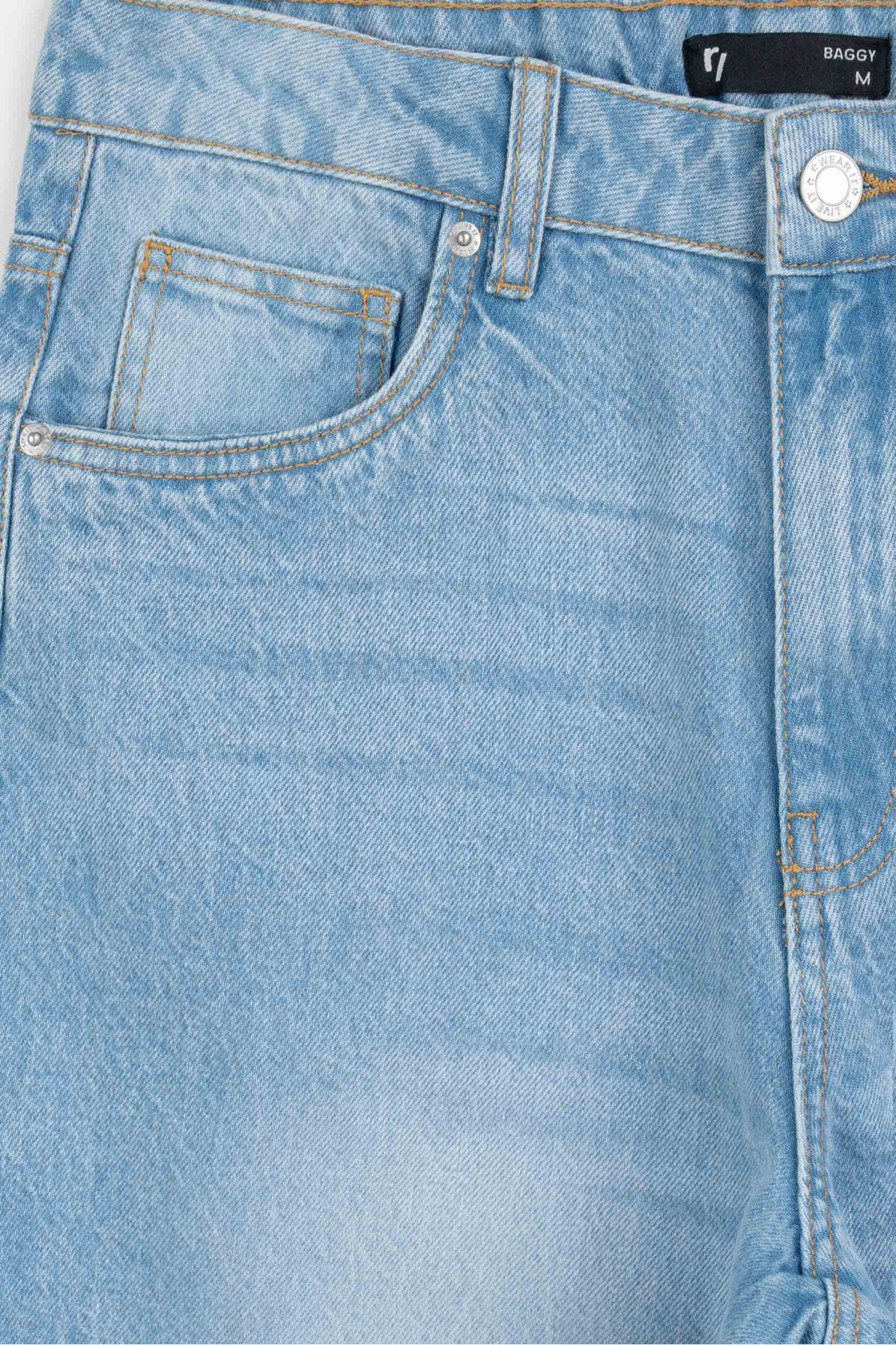 Niebieskie spodnie jeansowe BAGGY z modnymi przetarciami