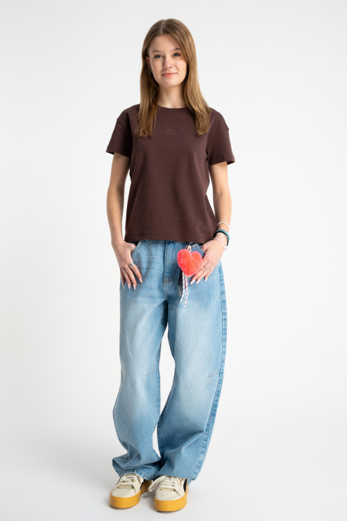 Niebieskie spodnie jeansowe BAGGY z modnymi przetarciami