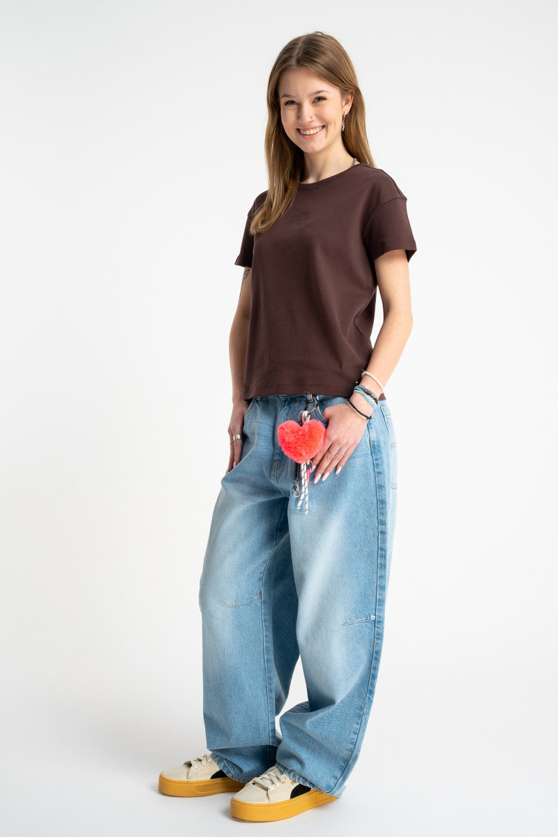 Niebieskie spodnie jeansowe BAGGY z modnymi przetarciami