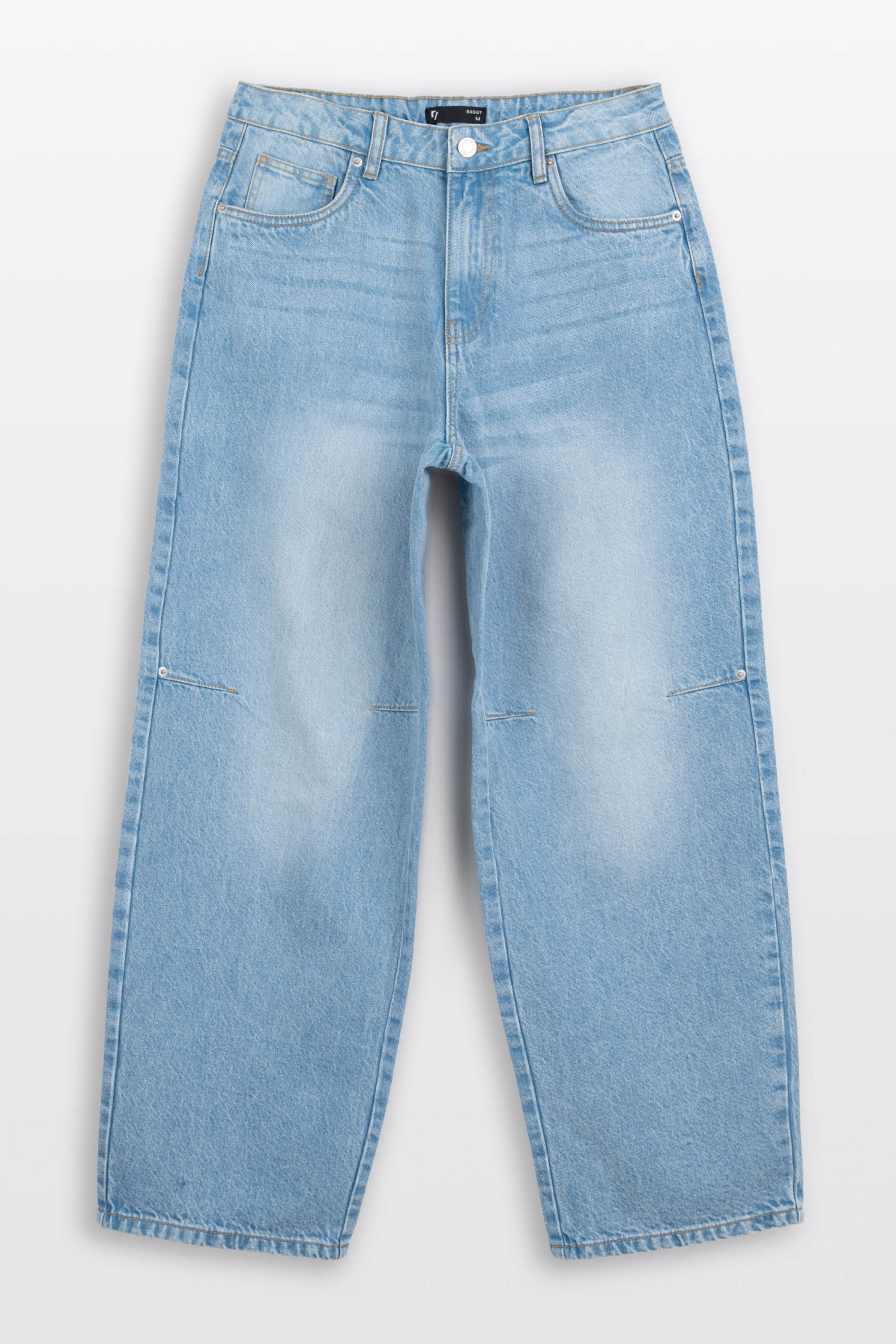 Niebieskie spodnie jeansowe BAGGY z modnymi przetarciami