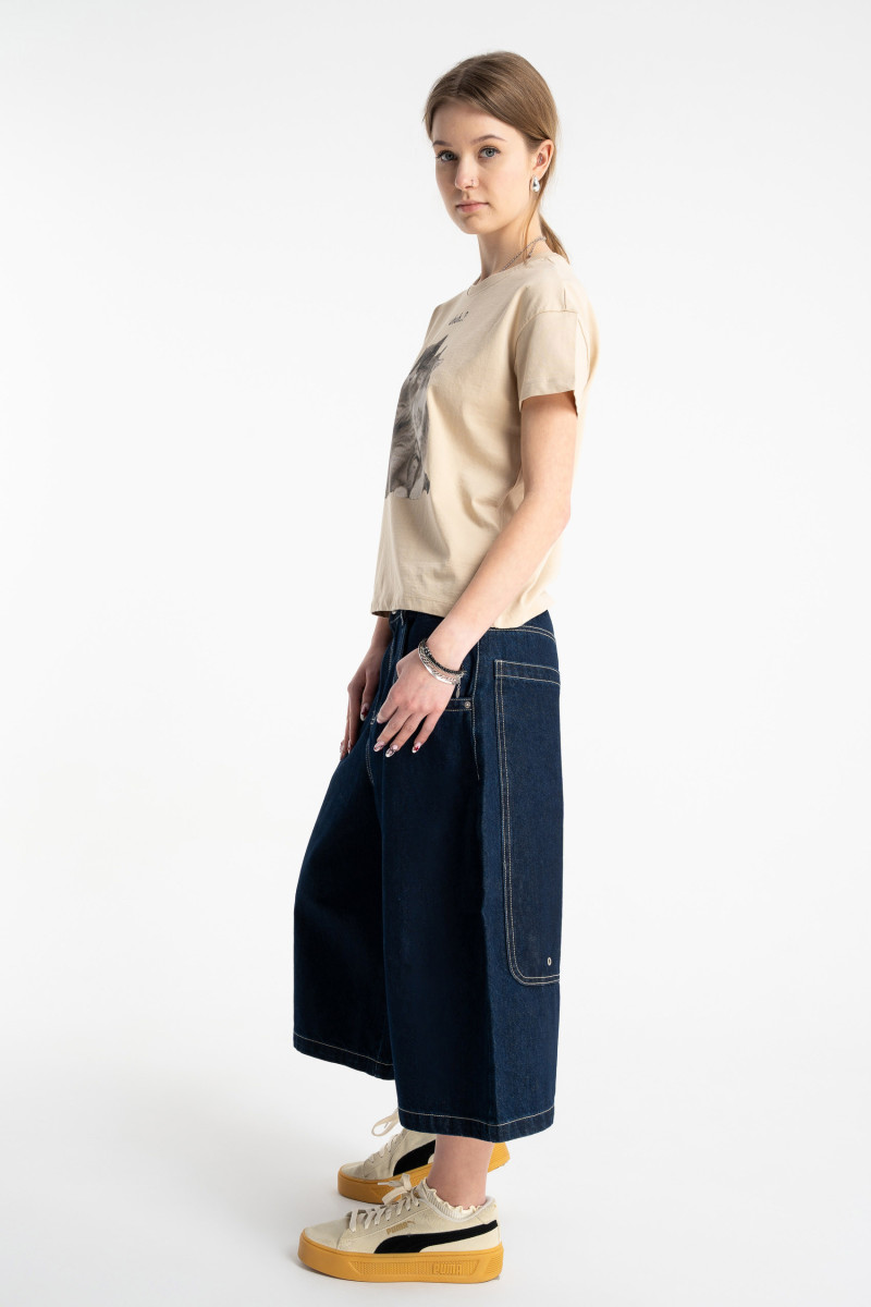 Granatowe krótkie spodenki JORTS z surowego jeansu