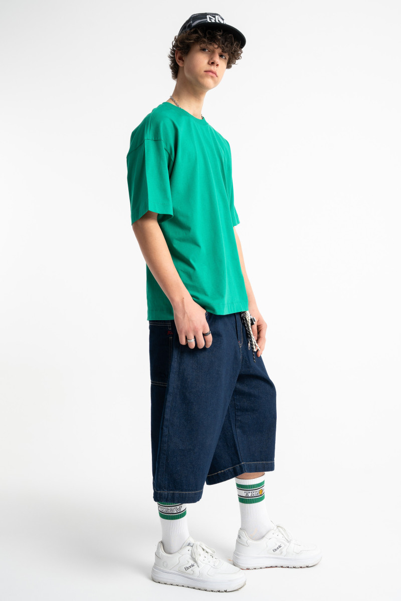 Granatowe krótkie spodenki jeansowe model JORTS z surowego jeansu