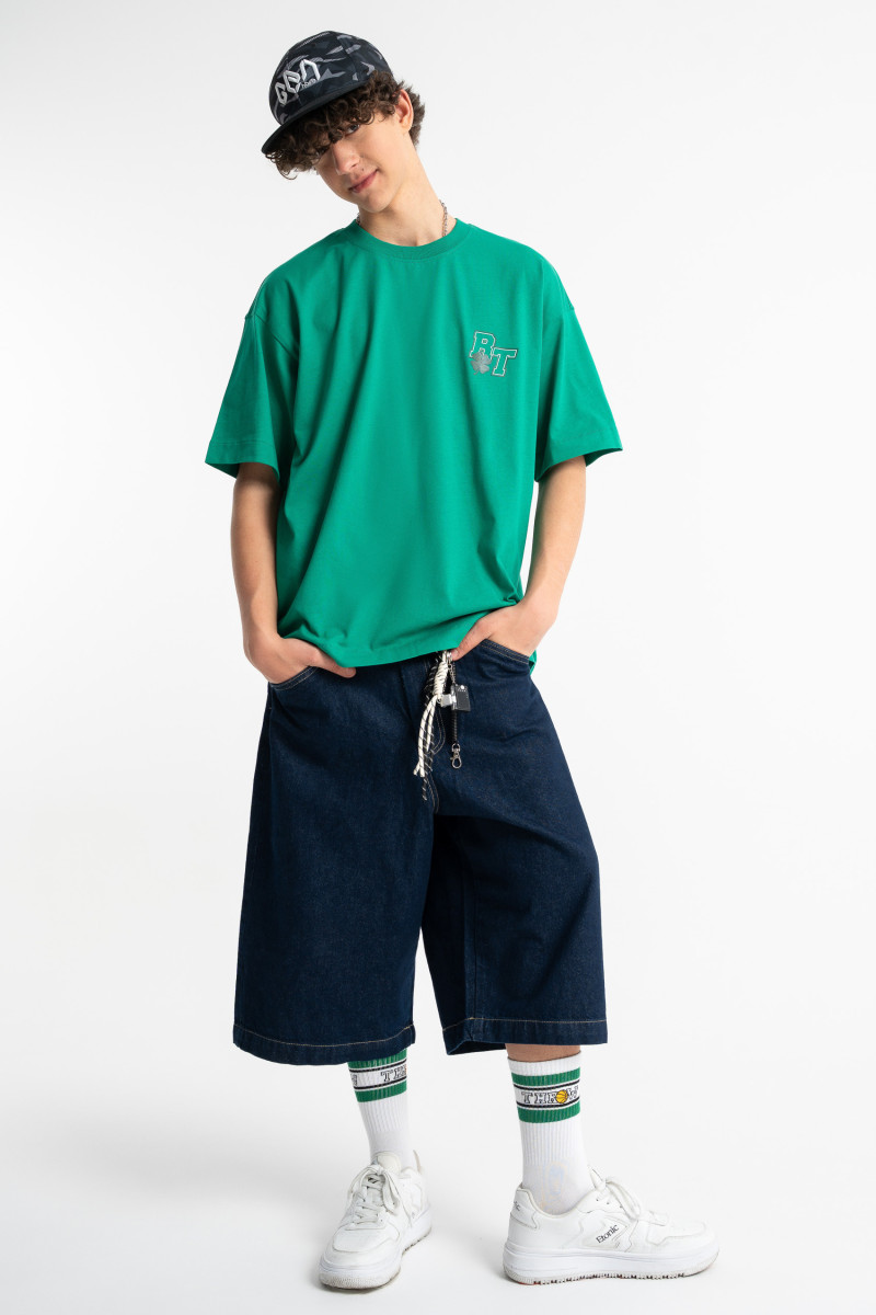 Granatowe krótkie spodenki jeansowe model JORTS z surowego jeansu