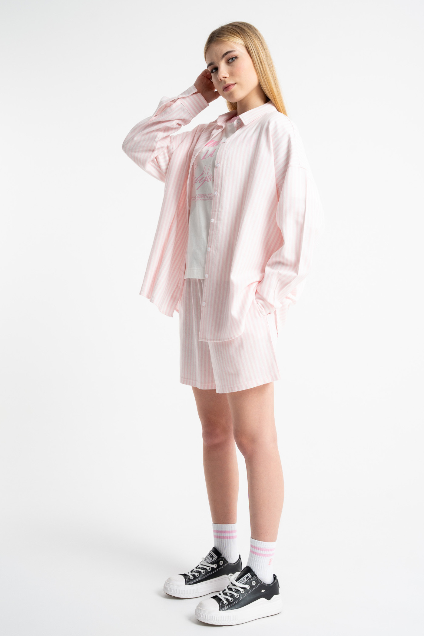 Różowa koszula OVERSIZE w prążki